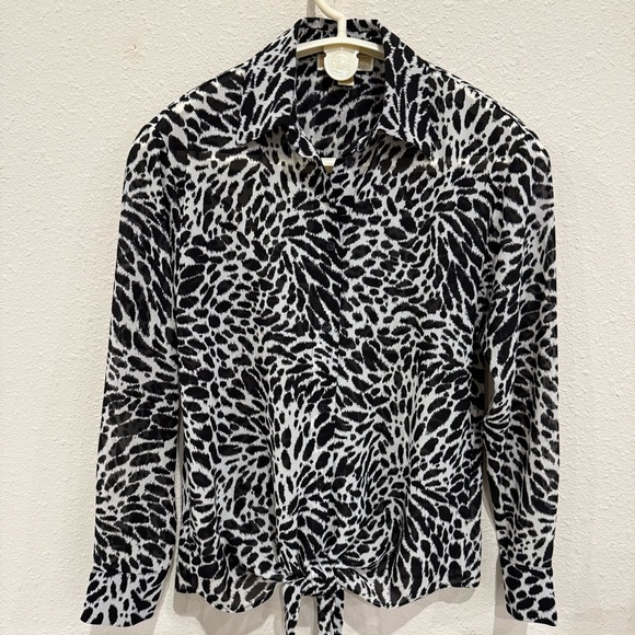 MICHAEL Michael Kors Button Down Animal Print Blouse Tie Hem Black/White Size XS - Picture 1 of 10